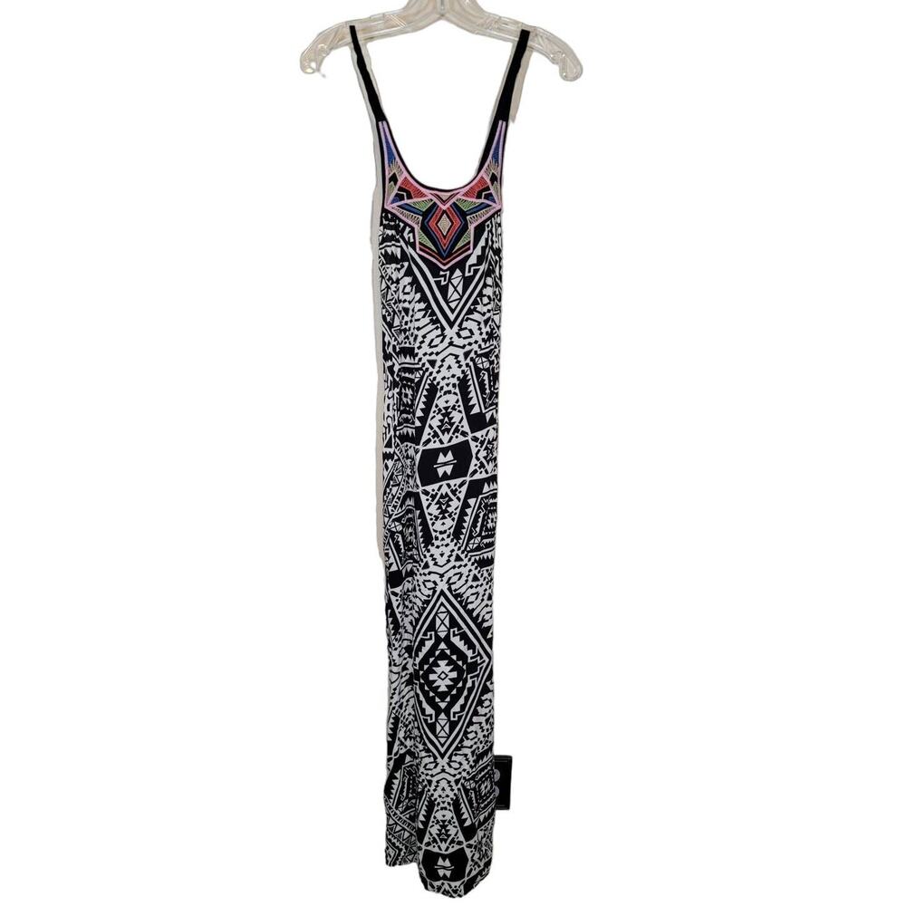 Flying Tomato Geometric Embroidered Maxi Dress Open Back Black White Size Small